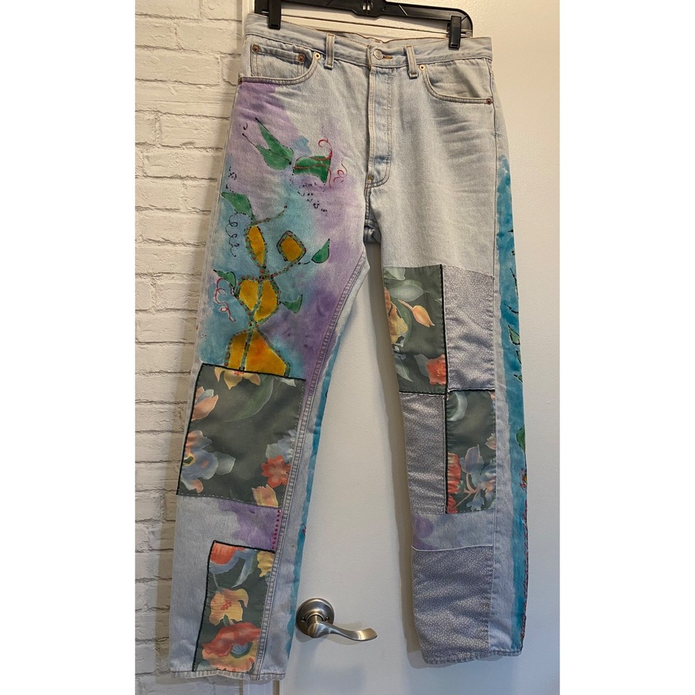 Levi's 501 Jeans unisex 34x34 light Blue vintage 90s Made USA paint-patch custom